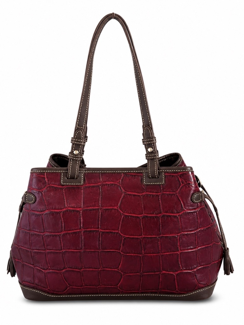 Dooney & Bourke Burgundy Croc Embossed Leather Large Tassel Shoulder Tote - Picture 4 of 15